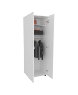 Armoire with Double Door Two Interior Shelves Metal Rod and Easy Assembly for Bedroom Storage Organizer