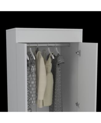 Armoire with Large Double Door Cabinet Two Bottom Drawers and Hanging Rod Bedroom Storage Organizer