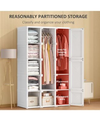 Portable Wardrobe Closet Folding Bedroom Armoire Clothes Storage Organizer with 11 Cube Compartments Hanging Rod Magnet Doors