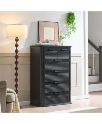 6 Drawers Dresser Modern Curved Profile Wood Fluted Storage Organizer 45 inch Tall for Bedroom Living Room Entryway