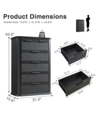 6 Drawers Dresser Modern Curved Profile Wood Fluted Storage Organizer 45 inch Tall for Bedroom Living Room Entryway