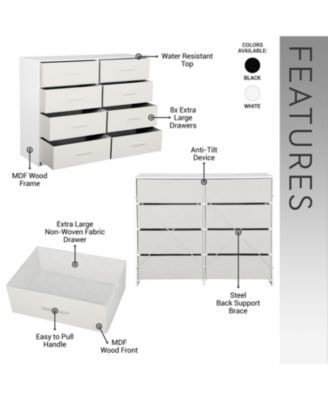 Modern 4 Drawer Dresser MDF Cabinet with Wheels for Bedroom Living Room Entryway