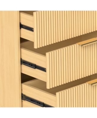 9 Drawer Fluted Wooden Dresser 63W 15.7D 29.5H for Bedroom Nursery Entrance with Wave Pattern