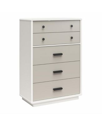 Modern 5 Drawer Valencia Tall Dresser Two Tone Finish with Matte Handles for Urban Bedroom