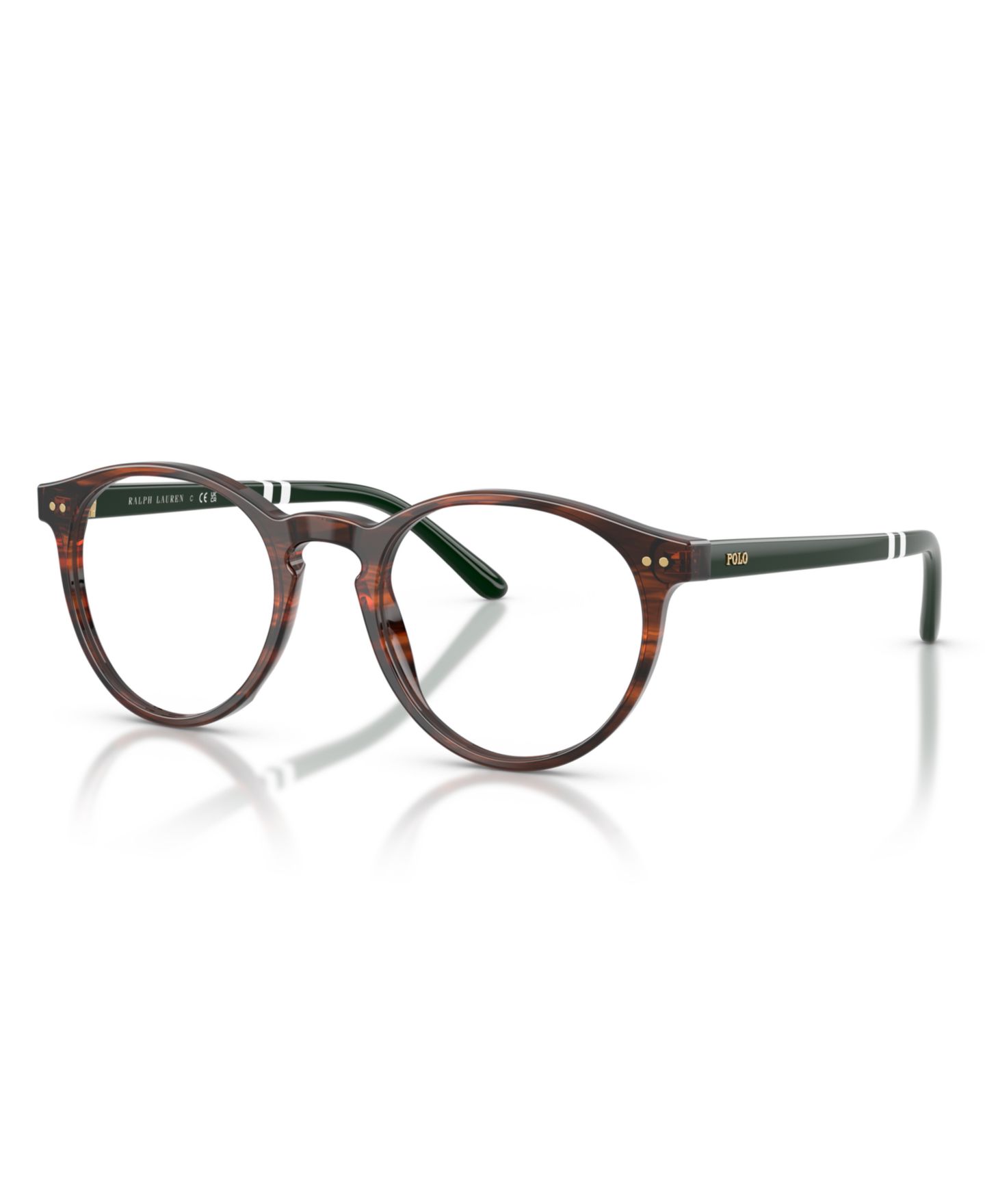 Мужские очки Polo Ralph Lauren Man Round Plastic PH2297 Eyeglasses, цвет: Блестящий полосатый коричневый — фото 1
