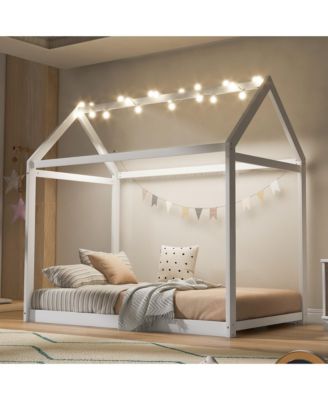 Wooden House Bed Pine Wood MDF Low Height Safe For Kids