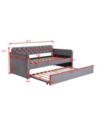 Upholstered Daybed With Trundle And USB Charging Dark No Box Spring