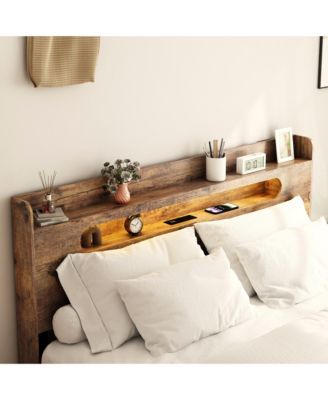 Wood Bed LED Storage Headboard 2 USB Noise Free