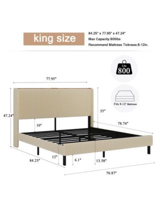 Metal Platform Bed Beige Charging Station 2 USB Ports Noise Free No Box Spring Needed