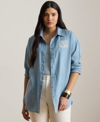 Plus Size Relaxed-Fit Eyelet-Logo Shirt