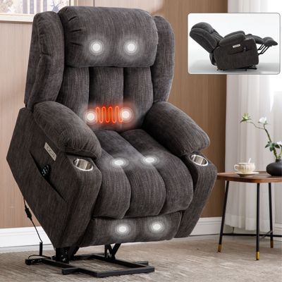 Recliner Chair with 8-Point Vibration Massage and Lumbar Heating, USB and Type-C Ports, Stainless Steel Cup Holders