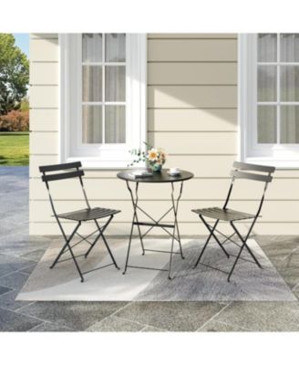 3 Piece Foldable Bistro Table and Chairs Set – Indoor/Outdoor Premium Metal Frame Coffee Table Set for Garden/Yard