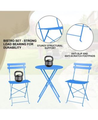 3 Piece Foldable Bistro Table and Chairs Set – Indoor/Outdoor Premium Metal Frame Coffee Table Set for Garden/Yard