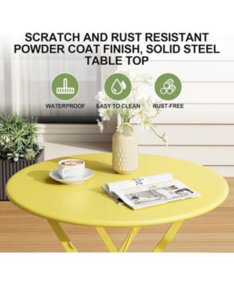 3 Piece Foldable Bistro Table and Chairs Set – Indoor/Outdoor Premium Metal Frame Coffee Table Set for Garden/Yard