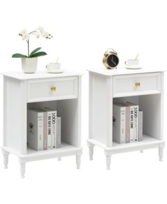 Wooden Nightstand Set of 2 End Table with Storage Drawer and Opening Shelf Sofa Side Table for Bedroom Living Room