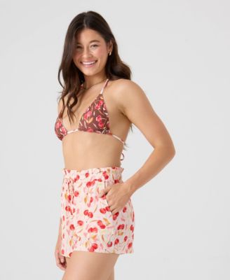 Women's Cherry Printed Reversible Mini Tiki Tri Halter Bikini Top