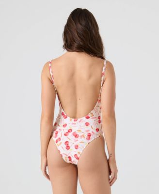 Women's Cherry Printed Scoop Neck One-Piece Swimsuit
