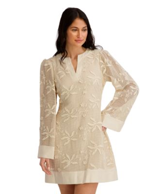 Women's Long-Sleeve V-Neck Short Dress