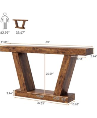 63" Long Console Table, Wooden Sofa Narrow Entryway Table for Hallway, Behind The Couch, Accent Table for Living Room
