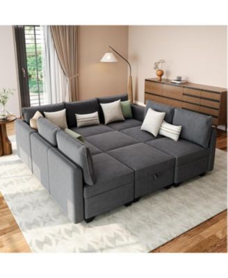 Modular Sofa Sectional Sleeper Couch with 2 Ottomans, 9 Seat Convertible U Shaped Modular Couch with Storage, Oversized Sofa Sleeper