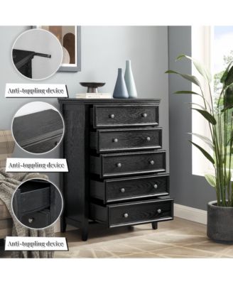 Modern 5 Drawer Dresser Farmhouse Style Cabinet with Wide Slides for Living Room Bedroom Storage