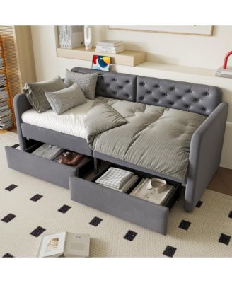 Upholstered Daybed 2 Storage Drawers USB Charging