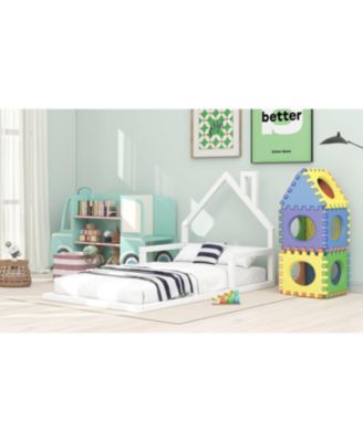  Wood Floor Bed House Shaped Headboard Chimney Pine Wood MDF