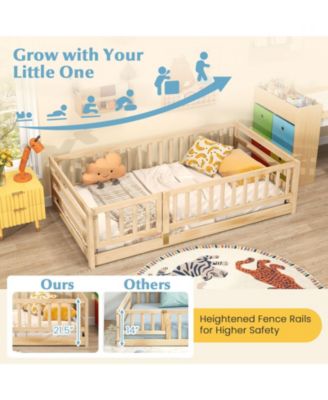 Twin Floor Bed with High Fence and Door Playhouse Design