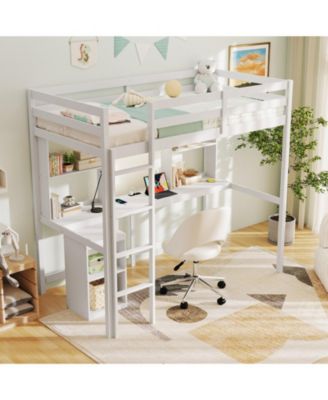 Twin Loft Bed with LED Lights Desk No Box Spring Needed