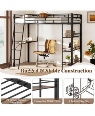 Twin Loft Bed with Desk and Shelves for Kids and Home
