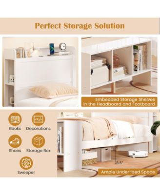 Bed Frame with Storage Headboard USB Ports and LED Lights