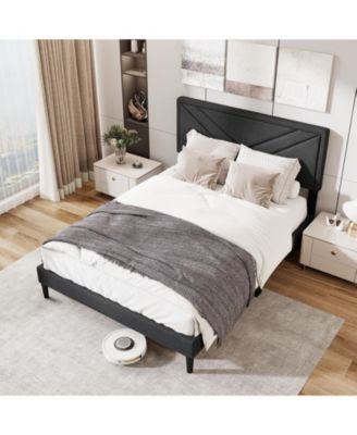 Upholstered Platform Bed with Tufted Headboard and Slats