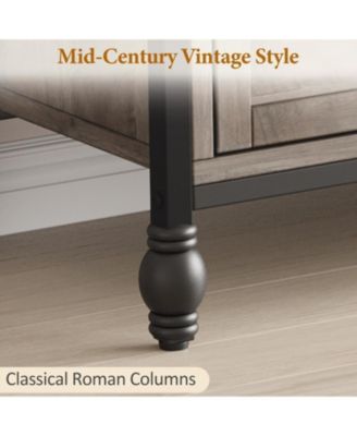  70 Inch Mid-Century Modern TV Stand with Storage, Featuring Metal Roman Columns and Drawer, TV Console Table for Living Room