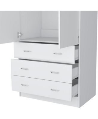 Ramey Armoire Bedroom Storage Organizer with Hanging Rod Three Drawers and Stylish Handles