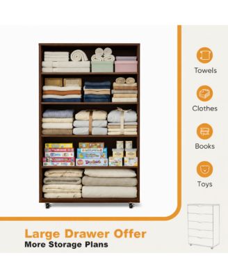 Sturdy 5 Drawer Dresser on Wheels Mobile Storage Cabinet 30.71W 15.75D 44.49H for Bedroom Closet