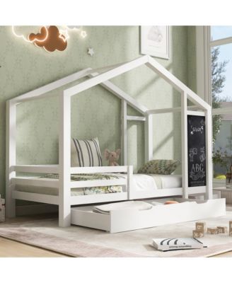 House Bed with 335x16 Inch Blackboard Multiple Drawers and Two Assembly Options