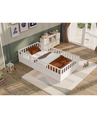 Montessori Wood Floor Bed High Security Barrier Door