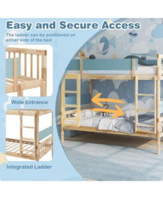 Twin Over Twin Bunk Bed with Ladder and Full Guardrails