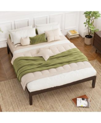 Full Size Wood Bed Frame with Slats and Rubber Wood Legs