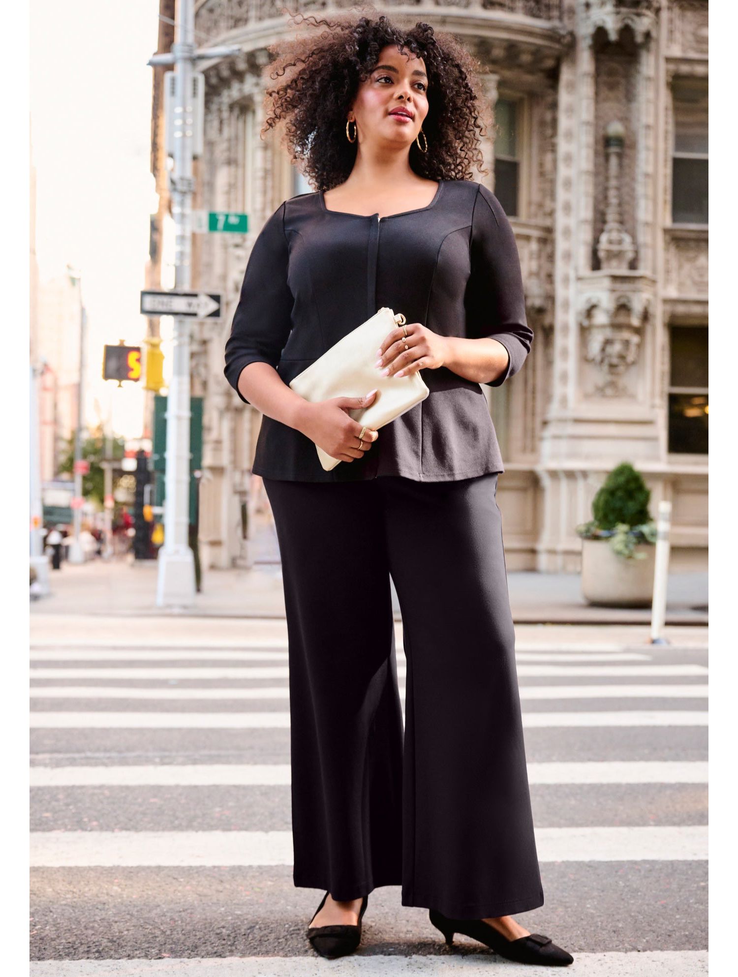 Plus Size Ponte Zip Front Women's Top