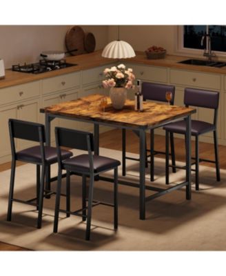 Dining Table Set for 4 W/Footrest & Backrest,  Kitchen Table Set with Corner Protector, for Small