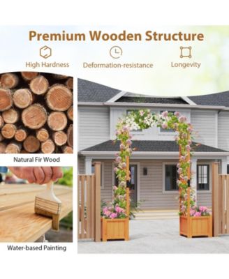 Wooden Garden Arbor w/ 2 Planter Boxes Drainage 6 FT Solid Wood Arbour Trellis