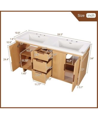 59.3" Modern Bathroom Vanity With Resin Sink, Solid Wood MDF Handle-Free, 4 Doors 3 Drawers Soft-Close