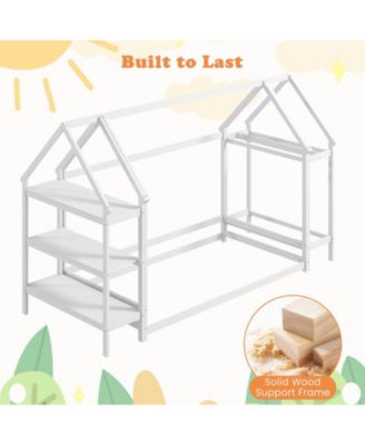 Twin Montessori Floor House Bed with Detachable Storage Shelves