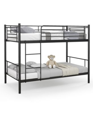 Metal Bunk Bed with Ladder and Full Length Safety Guardrails