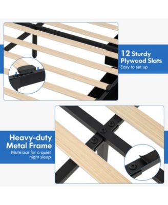 Bed Frame with Storage Headboard and Wooden Slat Support