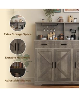 Farmhouse Sideboard Buffet with Microwave Stand,Varied Storage with Drawers and Cabinets