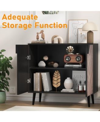 31 Point 5 Inch Storage Cabinet with Shelf and Doors Heavy Duty Woodgrain Finish for Dining Room Living Room and Entryway