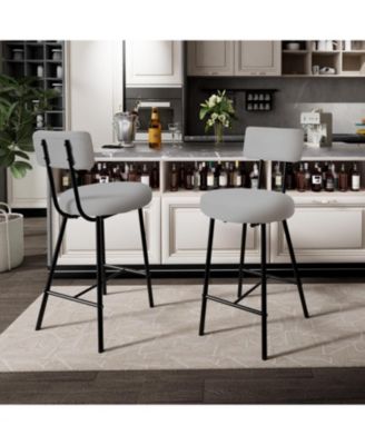 37" Set of 4 Modern Upholstered Bar Stools, Counter Height, Backrest, Footrest, Metal Legs, Kitchen, Home, Restaurant