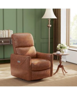 PU Leather Power Swivel Glider Recliner, Electric Nursery Rocker, Lumbar Support, USB Port, Living Room, Bedroom